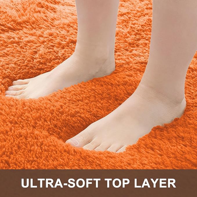 OLANLY 2x3 Machine Washable Small Bedside Rug, Soft Fluffy Shaggy Entryway Throw Rugs for Bedroom, Living Room, Indoor Floor Carpet for Kids Girls and Boys, Nursery Rooms, Home Decor Aesthetic, Orange