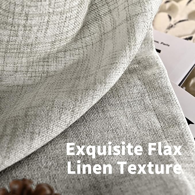YoungsTex Linen Curtains 63 Inches Length Dark Grey Textured Light Filtering Drapes with Bronze Grommet for Short Living Room Bedroom, 2 Panels, 42 X 63 Inch