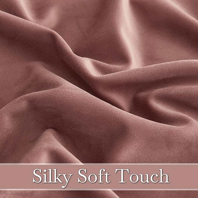 RYB HOME Mauve Velvet Curtains for Living Room, Privacy Small Window Treatment Back Tab Room Darkening Noise Dampening Curtains & Drapes for Kitchen Home Theater, W52 x L108, 2 Pieces
