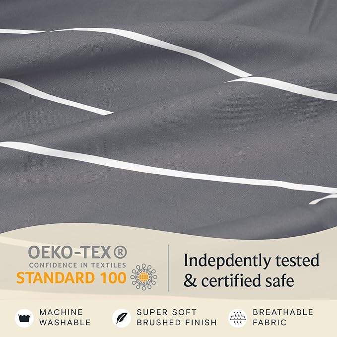 LuxClub 4 PC Queen Sheet Set, Deep Pockets Wrinkle Free Cooling Bed Sheets Hotel Bedding for Women, Men, Includes 1 Fitted Sheet, 1 Flat Sheet and 2 Pillowcases-Striped - Light Grey