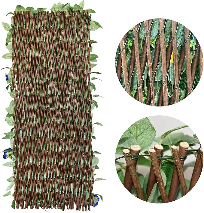 Expandable Fence Privacy Screen for Balcony Patio Outdoor,Decorative Faux Ivy Fencing Panel,Artificial Hedges (Single Sided Leaves) (1, Blue Flowers)