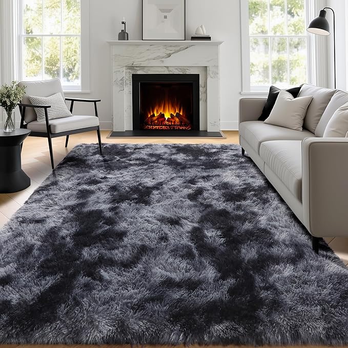 PAGISOFE Area Rugs 9x12 Living Room, Machine Washable Dark Grey Shag Rugs for Bedroom, Extra Large Thick Gray Fluffy Nursery Carpet Boys Girls Dorm Pastel Rugs for Kids Room Home Decor Aesthetic