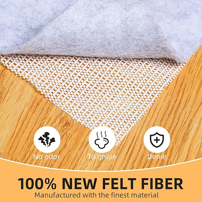 Non Slip Rug Pad, Natural Rubber Backing Rug Pads 1/4” Thick, Felt Rug Gripper Pad, Non Slip Under Carpet Mat, Under Rug Cushion for Hardwood Floors, Carpet Runners (5x8FT)