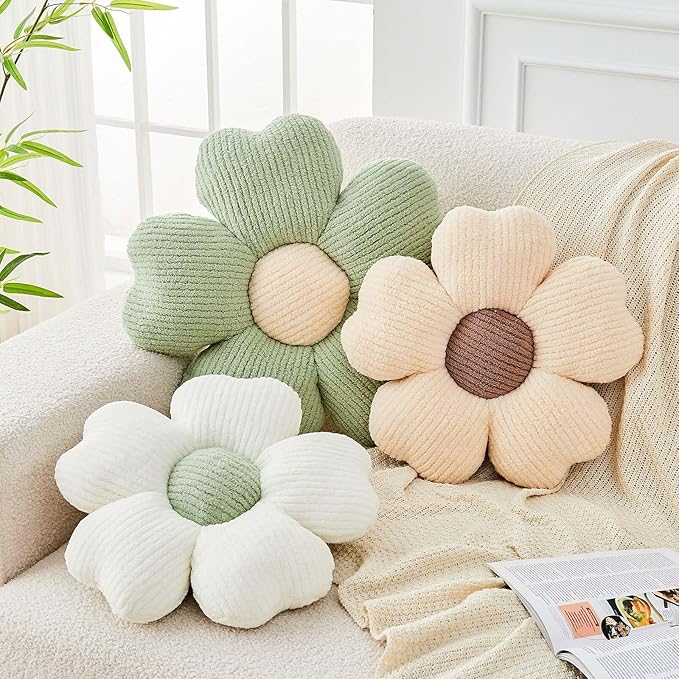 Kcvvcr Flower Throw Pillow, Cute Flower Shaped Pillow Decorative Throw Pillow for Bed Couch, Soft Daisy Pillows Floor Seating Cushion Cushions (19.6 Inch Sage Green)