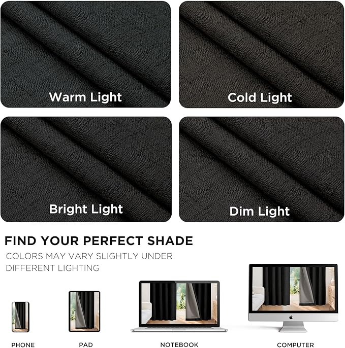 Joydeco Blackout Curtains for Bedroom - 100% Light Blocking 2 Panels Set Black Drapes 42" W x 63" L, Thermal Insulated Room Darkening Curtains, Linen Textured for Living Room, Rod Pocket & Back Tabs