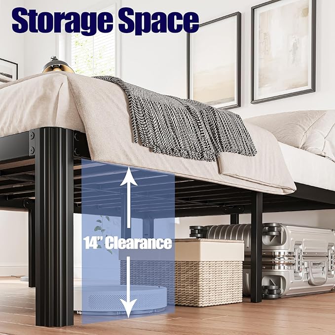 Hunlostten 16" Full Size Bed Frame No Box Spring Needed, Heavy Duty Metal Platform Bed Frame Full with Round Corners, Easy Assembly, Noise Free, Black