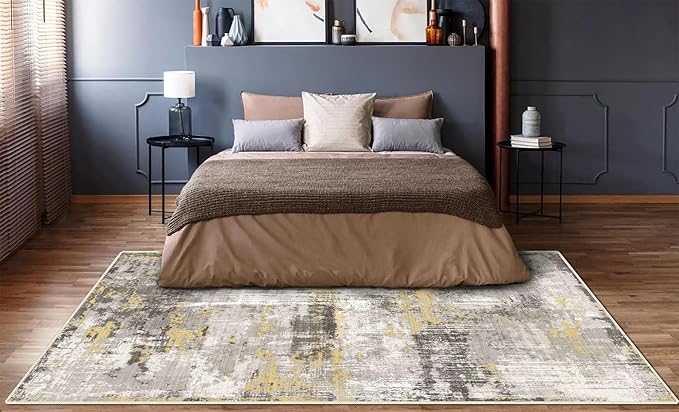 4x6 Rug, Small Area Rug for Living Room, Bedroom, Kitchen, Machine Washable Non-Slip Throw Rug, Modern Abstract Carpet for Entryway Nursery Coffee Table - Durable (Yellow)