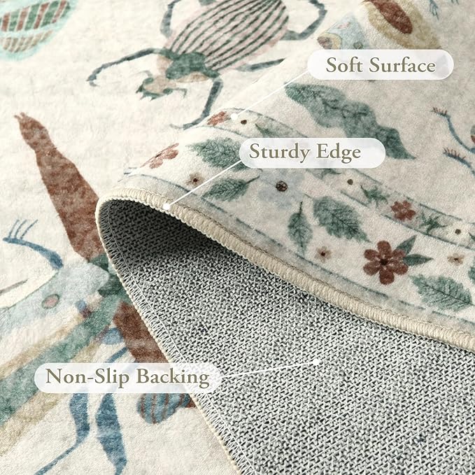 Lahome Insect 9x12 Area Rugs for Living Room Bedroom, Soft Washable Rugs 9x12 Stain Resistant, Ultra-Thin Non-Slip Dining Room Rug Non-Shedding Accent Carpet for Office(9x12ft,Beige)