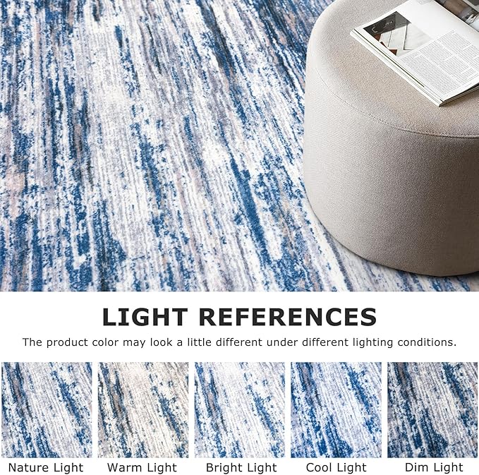3x8 Modern Abstract Runner Rug for Hallways, Navy Blue Gray Neutral Multi Super Soft Hallway Decor Kitchen Rugs with Non-Slip, Non-Shedding Washable Rug for Entryway Bedroom Indoor