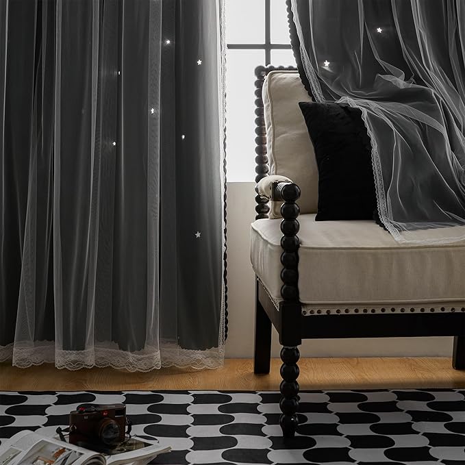 XiDi Curtains for Bedroom Windows, Black Curtains for Girls Bedroom, Unicorn Curtains for Kids Room, Blackout Curtains for Playroom 72 inchs Long 52 inches Wide 1 Panel Black