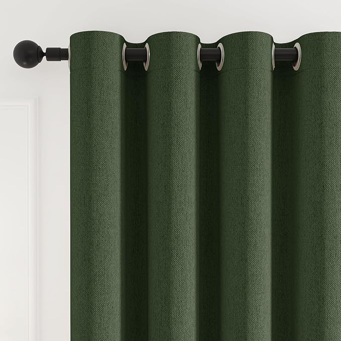 100% Blackout Curtains 102 inch Length 2 Panels for Living Room, Linen-Look Textured Room Darkening Thermal Insulated Noise Reduction Farmhouse Drapes for Bedroom (W52xL102, Olive)