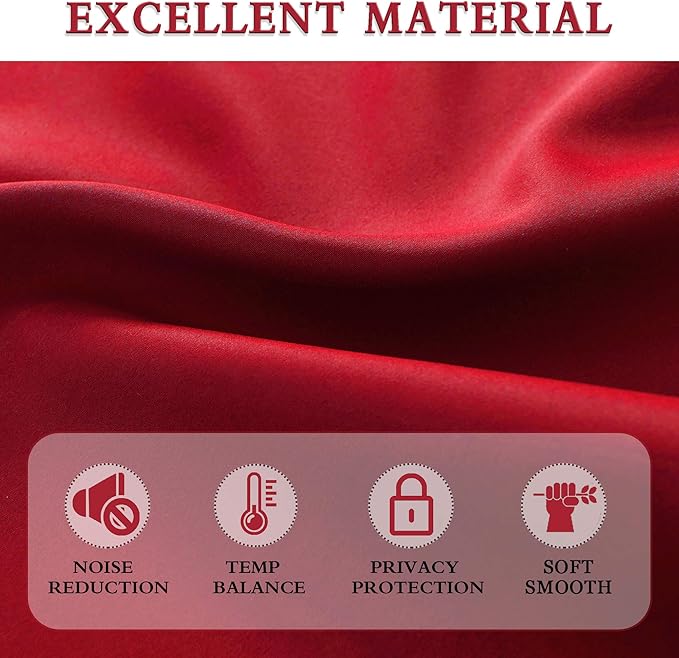 DONREN Christmas Festival Red Blackout Curtains - Set of 2 Thermal Insulated Rod Pocket Curtain Panels for Bedroom(42 W x 63 L)