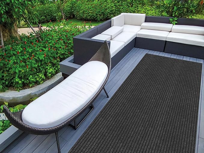 Ottomanson 2' x 41' Hallway Runner with Scraper Pile Extra Durable Non-Slip Rug Mat for Indoor & Outdoor Use - Ideal for Kitchen, Entryway, Patio & Garage - High-Traffic Carpet, Black