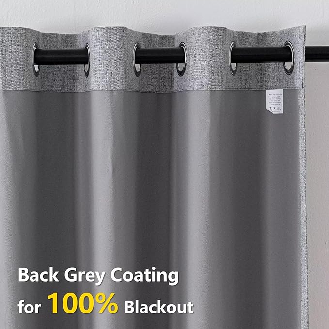 100% Blackout Curtains 72 Inch Length 2 Panels Set, Black Out Curtains for Living Room, Light Grey Thermal Insulated Grommet Drapes Bedroom Luxury Decor Privacy(70W × 72L inch, Light Grey)