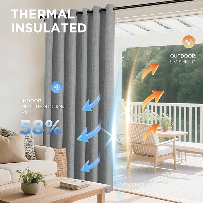 Joydeco Blackout Curtains 108 Inches Long 2 Panels Burg, Room Darkening Curtains for Bedroom, 100% Black Out Textured Thermal Drapes Privacy Protection 2 Panels Set(W52 x L108 Inch, Light Grey)