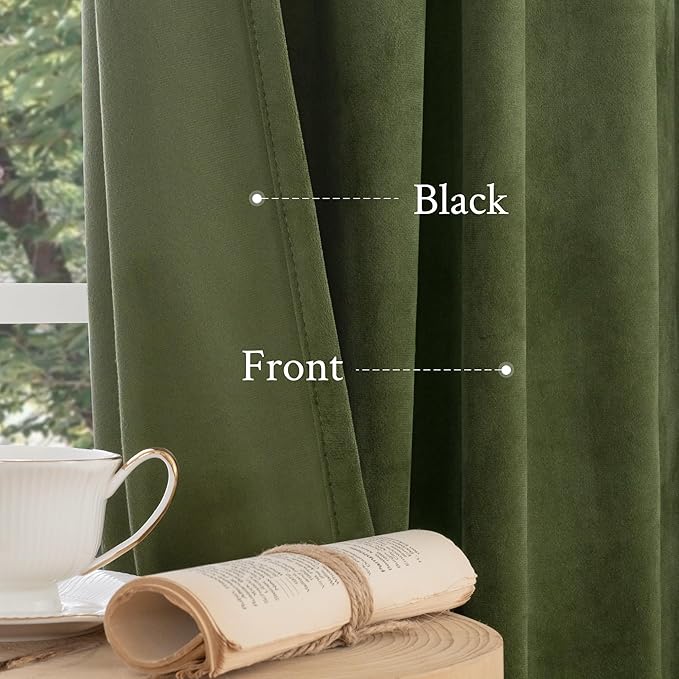 LAMIT Sage Green Velvet Curtains 90 Inches Long, Luxury Thermal Insulated Blackout Panels for Living Room Back Tab and Rod Pocket Room Darkening Drapes for Bedroom, 2 Panels, 52 x 90 Inch