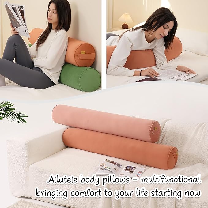 Cuddle Pillow – Body Pillow for Adults, Long Bolster Pillow for Bed, Soft & Supportive for Restful Sleep,39.37 x 7.87 Inches,Amber Orange
