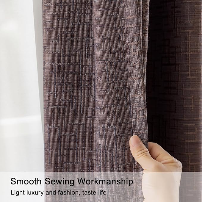 Jacquard Linen Curtains 72 inch Length 2 Panels Thick Faux Linen Blended Window Drapes Burlap Textured Curtains with Grommet for Living Room Bedroom Farmhouse (52x72 Fashion Purple) Natural