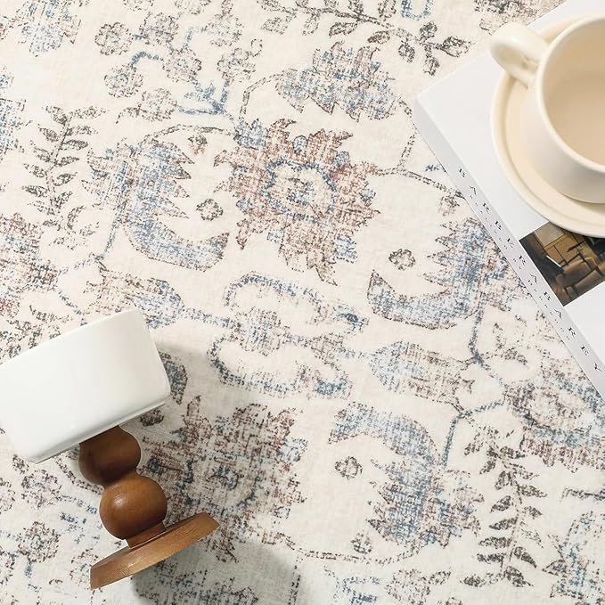 Taupe Runner Rug 3x12 Hallway Machine Washable Kitchen Vintage Distressed Non Slip Long Carpet Indoor Retro Floral Bedroom Accent Throw Rug for Bathroom Office Laundry Dining Living Room