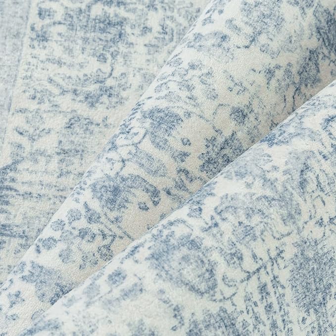 Blue Area Rug 6x9 Machine Washable Vintage Living Room Distressed Non Slip Carpet Traditional Indoor Bedroom Retro Floral Accent Throw Large Rug for Office Kitchen Dining Room