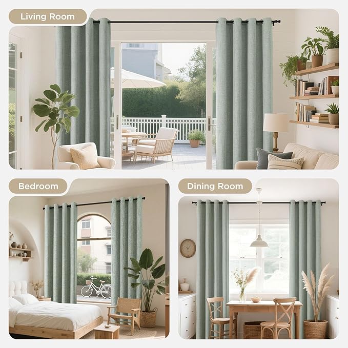 Joydeco Sage Green Blackout Curtains 84 Inches Long, Curtains 84 Inch Length 1 Panel for Bedroom, Thermal Insulated Linen Black Out Curtains with Grommets(100x84, Sage Green)
