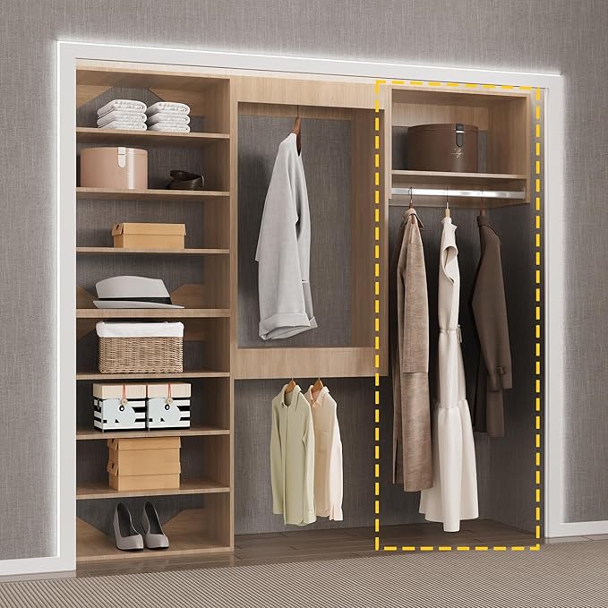 MODCART Tall Hanging Closet Unit, Modular Closet System, Wood Closet System Organizer with Storage for Walk In Closets, Clothing Rack Wardrobe Closet for Hanging Clothes, Bedroom, Wood, 28.5"W