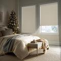 HESTIA No Drill Cordless Blackout Roller Shades Screwless Waterproof Shower Window Blinds, Auto-Retraction Easy Install Blind for Bedroom/Living Room/Kitchen, Cream Linen, 27.5" W x 54" H
