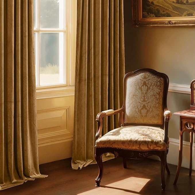 StangH Gold Brown Velvet Curtains for Bedroom, Autumn Curtains Blackout Room Darkening Thermal Insulated Window Drapes for Living Room/Office/Apartment/Bathroom, W52 x L84, 2 Panels