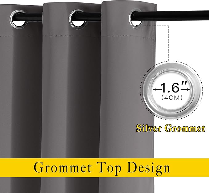 NICETOWN Bedroom Grey Blackout 120 inch Curtains - Triple Weave Energy Saving Thermal Insulated Solid Grommet Blackout Draperies for Patio, W52 x L120, 2 Panels
