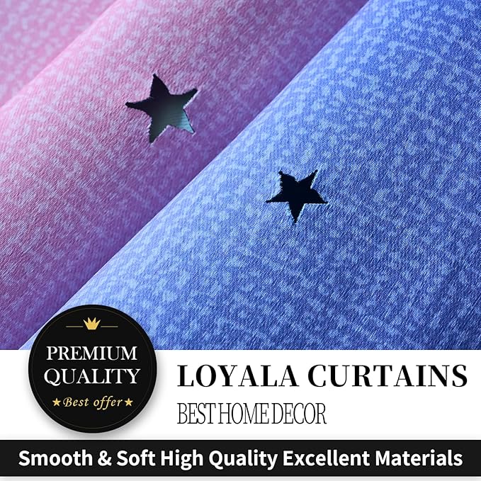 Star Blackout Curtains for Bedroom - Cute Kids Rainbow Curtains, 84 Inch Long 2 Panels, Blue, Purple & Pink, 42 x 84 Inches