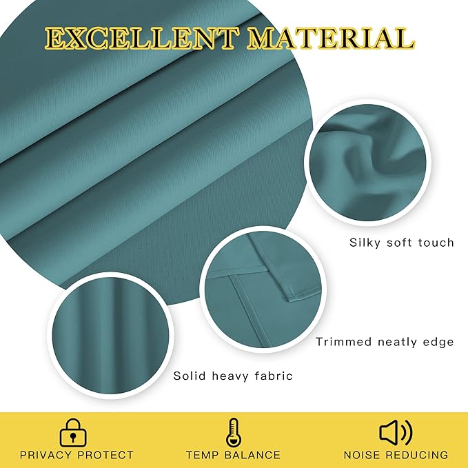 NICETOWN Blackout Curtain for Short Window - (Sea Teal) Home Decor Window Treatment Drape Modern Design Drapery for Patio Door Room, 52W x 95L,1 Panel