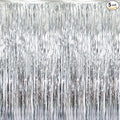 GOER 3.2 ft x 8.2 ft Metallic Tinsel Foil Fringe Curtains Party Photo Backdrop Party Streamers for Birthday,Graduation,New Year Eve Decorations Wedding Decor (Silver,5 pcs)