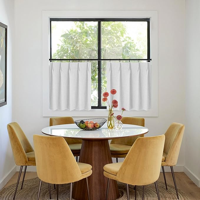 WdFour 24x18 Inch Pinch Pleated Blackout Cafe Curtains - Pack of 2, 100% Light Blocking Back Tab Drapes for Half Windows, Kitchen & Bathroom Short Curtains(Greyish White