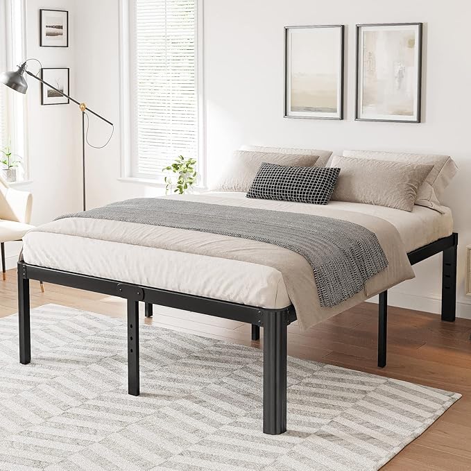 Hunlostten 14in Full Size Bed Frame No Box Spring Needed, Heavy Duty Metal Platform Bed Frame Full with Round Corners, Easy Assembly, Noise Free, Black