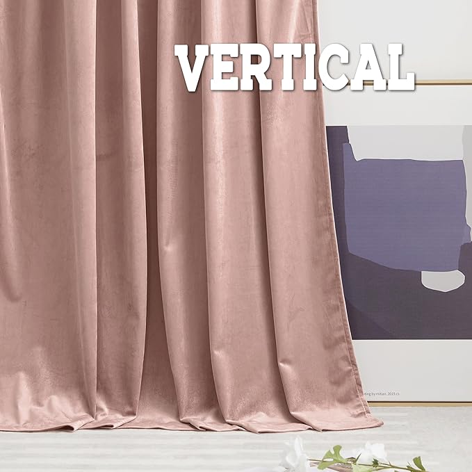 RYB HOME Velvet Room Divider Curtains for Space Separation, Noise Reduce Barrier for Nursery, Large Window Curtains for Sliding Glass Door, Dusty Pink, W 62 x L 84, 2 Panels Set
