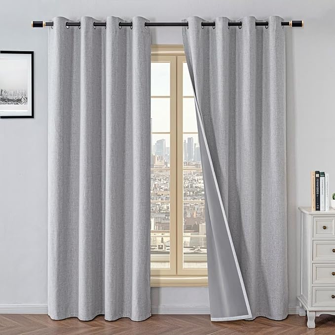 100% Blackout Curtains for Bedroom Room, Custom Curtains Blackout Thermal Insulated 1 Panel, Grommet Light Blocking Drapes for Bedroom Windows Luxury Decor(Custom Size,Greyish White