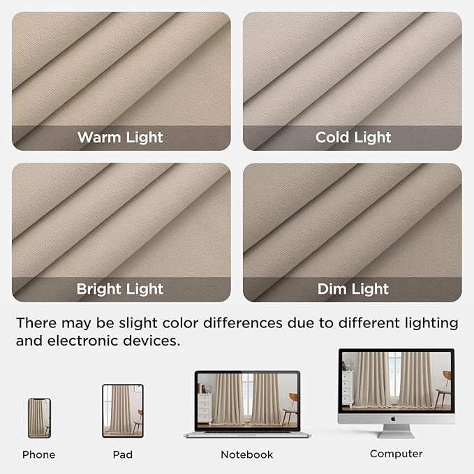 Joydeco Light Beige 100% Blackout Curtains 96 Inch 2 Panels, Luxury Thermal Light Beige Velvet Curtains for Bedroom Living Room, Soundproof Blackout Window Drapes, Rod Pocket & Back Tab (52W x 96L)