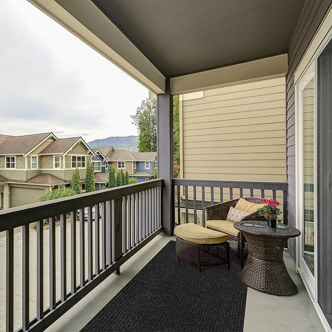 Ottomanson 2' x 23' Hallway Runner with Scraper Pile Extra Durable Non-Slip Rug Mat for Indoor & Outdoor Use - Ideal for Kitchen, Entryway, Patio & Garage - High-Traffic Carpet, Black