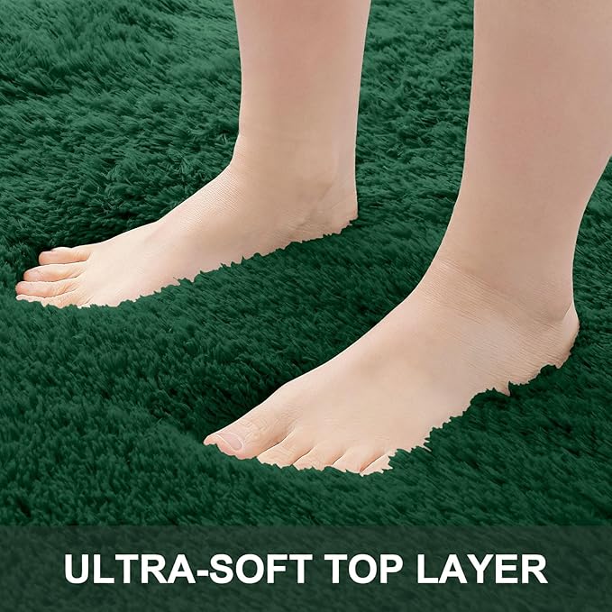 OLANLY 2x5 Machine Washable Runner Rugs for Hallway, Soft Fluffy Shaggy Bedside Rugs for Bedroom, Living Room, Indoor Floor Carpet for Kids Girls Boys, Nursery Rooms, Home Decor Aesthetic, Dark Green