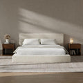 RECCI Cloud Upholstered California King Bed Frame with Headboard, 5 Inch Foam Padded Platform, No Box Spring, Easy Assembly (Cream)