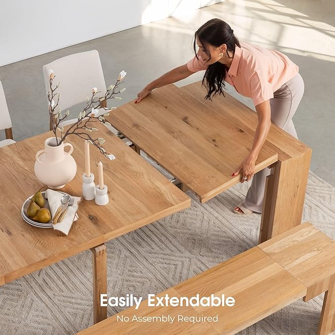 Transformer Table - Solid Wood Extendable Dining Table, Seats 2-12, Extendable Dining Room Table, Space-Saving Furniture, Expandable Dining Furniture (Natural, Table + Bench)