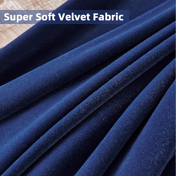 Joydeco Blue Velvet Curtains 96 inch Length 2 Panels Burg Set, 95 Curtains Luxury Rod Pocket Thermal Insulated Window Blackout Curtain, Room Darkening Drapes for Living Dining Room Bedroom Privacy