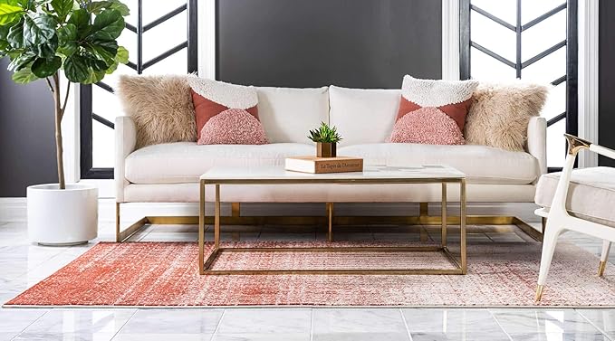 Unique Loom Del Mar Collection Area Rug - Jennifer (10' x 13' 1" Rectangle, Red/ Beige)