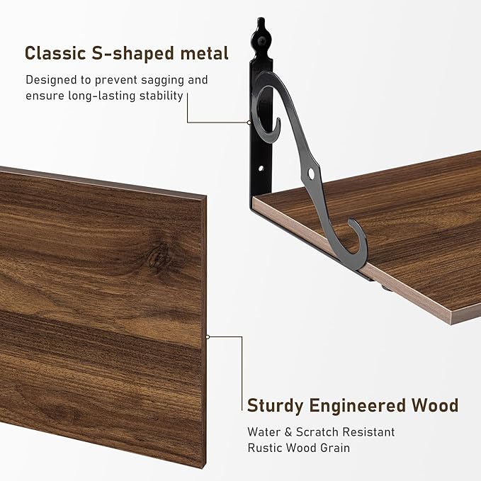 Dreamland Deep Floating Shelves, 40" W x 12" D Wall Shelves Set of 2, Wide Display Shelf Wall Mounted with Brackets, Bookshelf for Living Room, Bathroom, Bedroom, Walnut