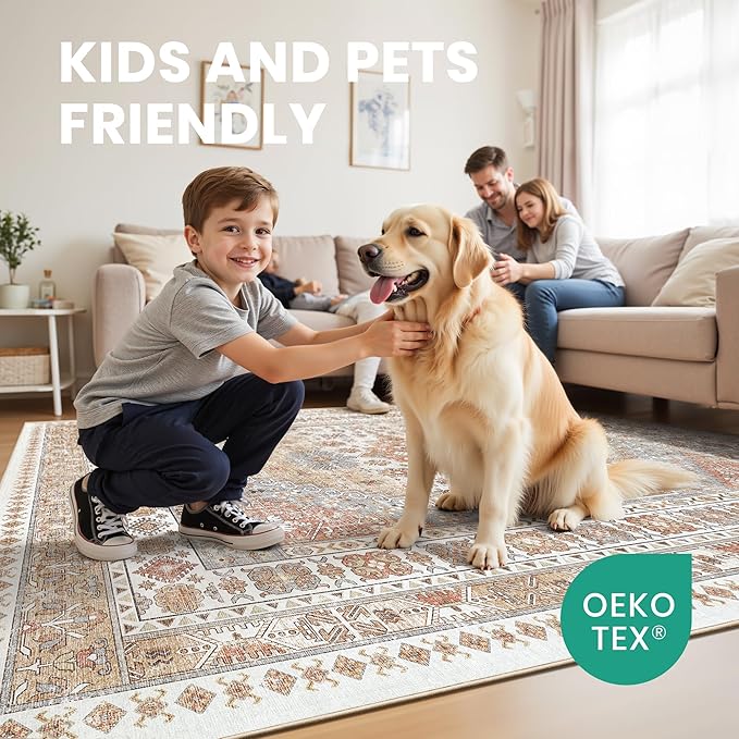 zesthome 12x15 Area Rugs, Large Washable Rug, Ultra-Thin Stain Resistant Rugs for Living Room, Bedroom, Non-Slip Backing Home Decor Area Rug (Orange,12'x15')