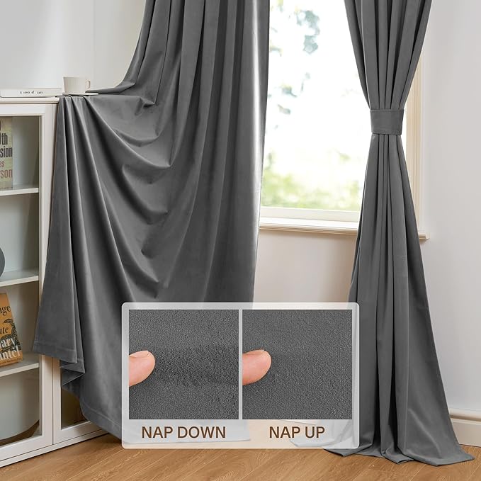 StangH Super Soft Thick Thermal Insulated Velvet Curtains Rod Pocket Room Darkening Privacy Window Treatment Drapes Short Curtains for Bedroom/Dining Room, Grey, W52 x L72, 2 Panels