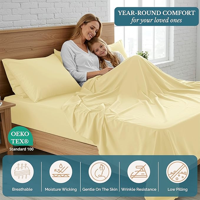 Casa Platino Twin Size Bed Set Pre-Washed, Ultra Soft & Breathable Sheets Twin, 3 Piece Set, Brushed Microfiber Bedding, Deep Pocket, Fits up to 15 inch Mattress– Twin, Vanilla