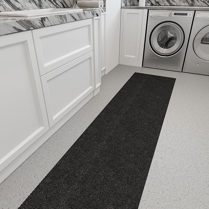 Ottomanson Commercial Scrape Rib Entry Mat – Heavy Duty Ribbed Floor Mat for High Traffic – Non Slip Rubber Back, Waterproof – Indoor Outdoor Use for Offices, Schools, Lobbies, 2'7" x 12', Black