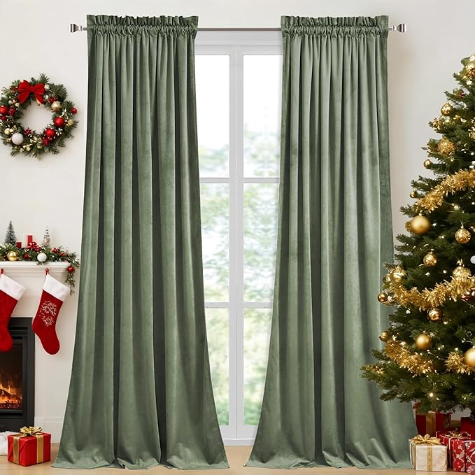 StangH Sage Green Velvet Curtains 94 inches Long Modern Room Darkening Privacy Drapes for Girls Bedroom, Heavy Soft Curtains for Office/Patio, W52 x L94, 2 Panels