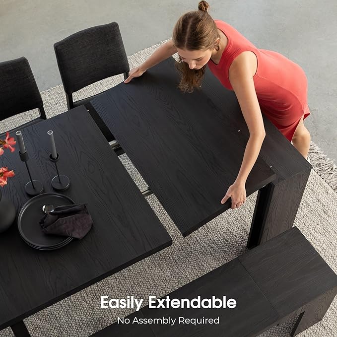 Transformer Table - Solid Wood Extendable Dining Table, Seats 2-12, Extendable Dining Room Table, Space-Saving Furniture, Expandable Dining Furniture (Black, Table + 2 Benches)